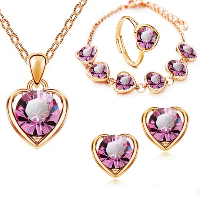 Blauer Kristall Ring Halskette Ohrringe Set Hochzeit Schmuck Sets für Bräute Anhänger Ohrringe für Mädchen Frauen Afrikanische Schmuck Sets