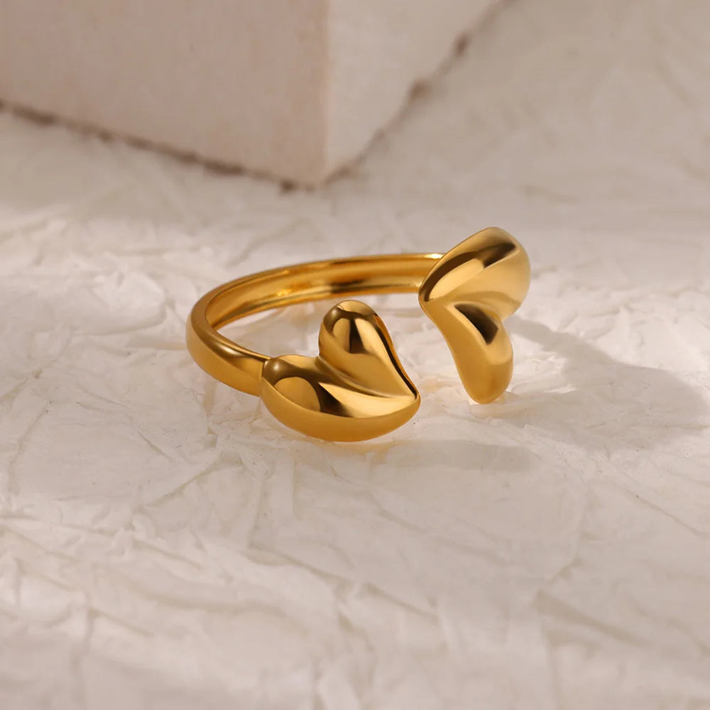 Unregelmäßige Herz Design Edelstahl Offene Ringe Für Frauen Gold Farbe Hochzeit Ästhetischen Ring Schmuck Zubehör Weihnachten Geschenk