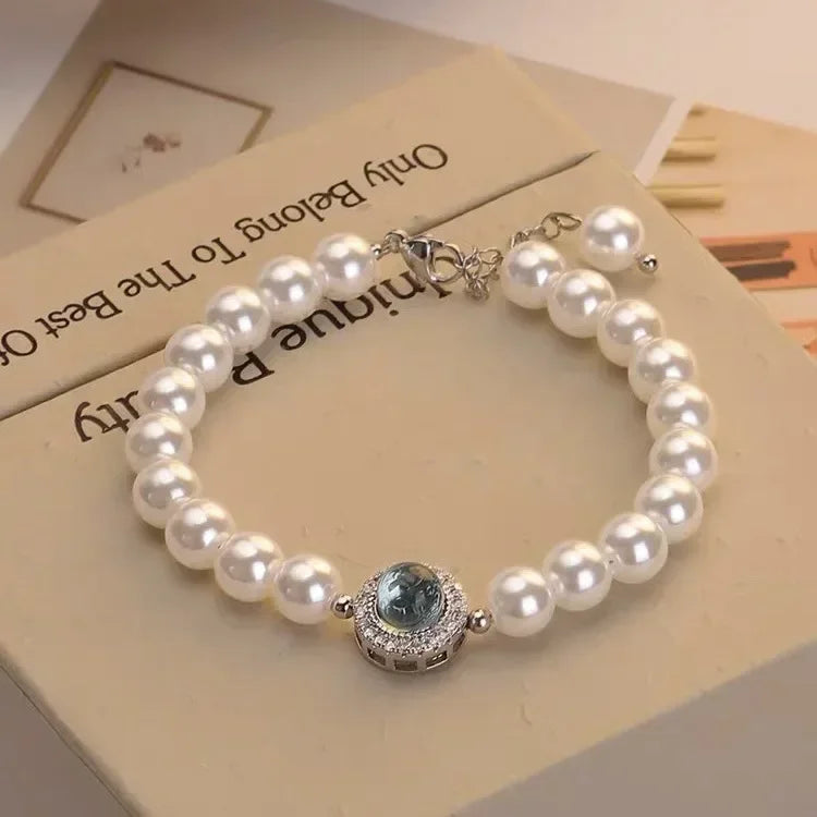 925 Sterling Silber Blau Zirkon Perle Armband Frauen Französisch Vintage Luxus Charme Armbänder Fashion Party Schmuck Urlaub Geschenke