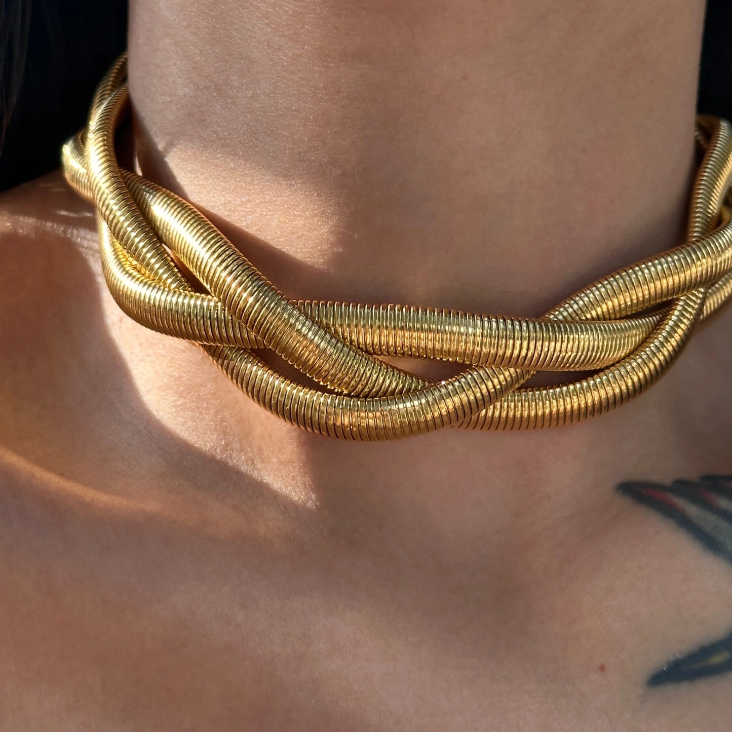 DASEIN 2025 Neue 18 Karat vergoldete Eden Dreischichtige gewebte Halsband-Halskette, anlaufgeschützter Edelstahlschmuck für Damen und Herren