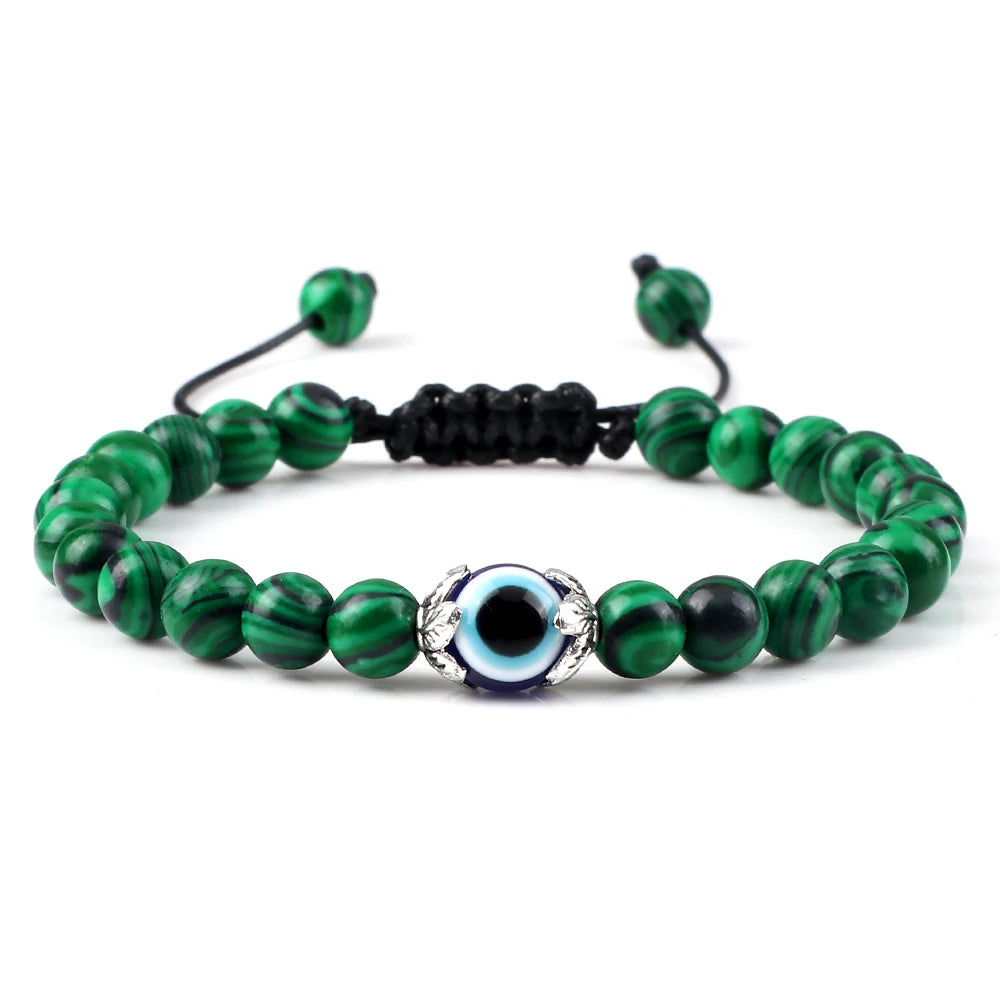 Mode Trendy Männer Türkische Bösen blick Armbänder 6mm Natürliche Tigerauge Vulkangestein Armbänder Frauen Geflochtene Amulett Schmuck Geschenke