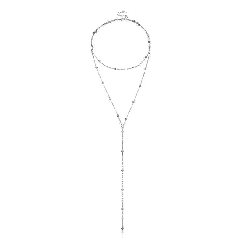 Einfache Frauen Mode Y Förmigen Lange Kette Halskette Zarte Perlen Doppel Schicht Schlüsselbein Halsketten Sommer Strand Hals Schmuck