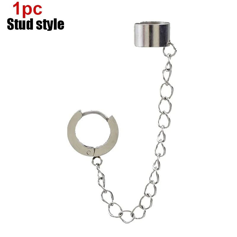 Punk Kreuz Quaste Ohrringe Frauen Integrierte Clip Stud Ohrring Christian Gothic Hip Hop Schmuck Metall Kette Ohr Ring Ohrring Männer