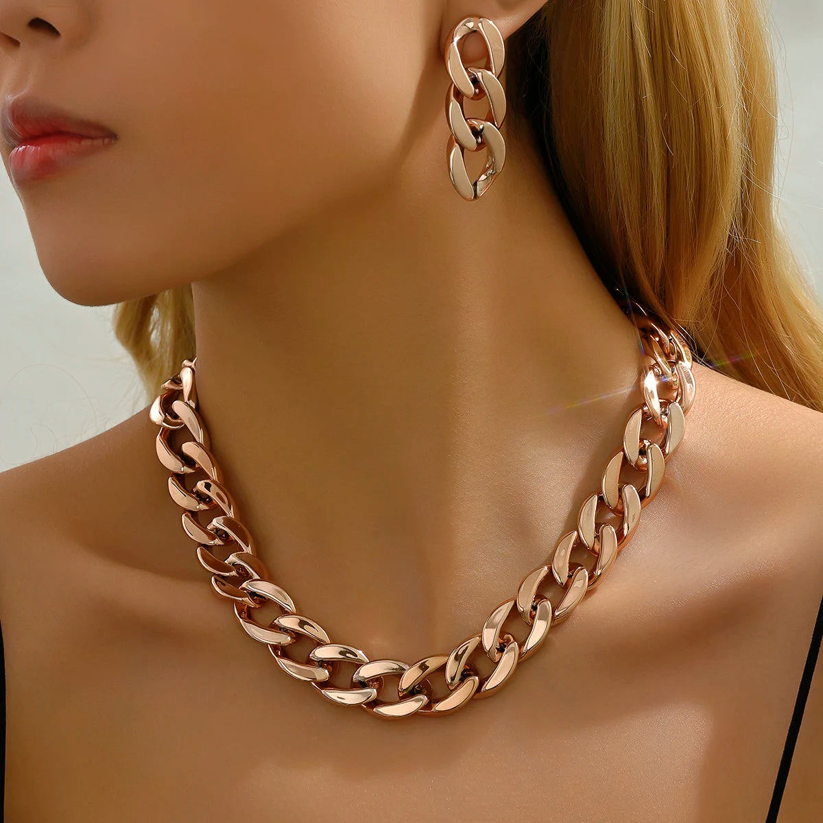 Y2K Vintage Dicke Kante Kubanische Gothic Ohrringe Halskette Für Frauen CCB Gold Farbe Kette Halsketten Charme Party Schmuck set