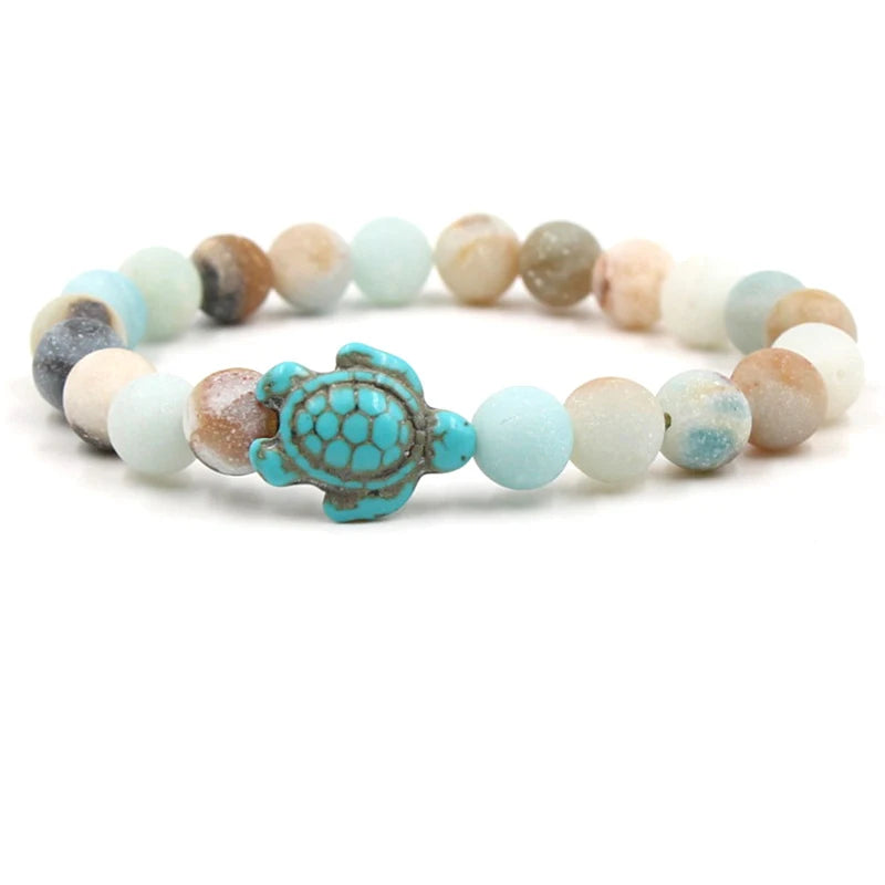 Neue Meeresschildkröte Perlen Armbänder Für Frauen Männer Klassische 14 Farben Naturstein Elastische Freundschaft Armband Strand Schmuck Geschenke