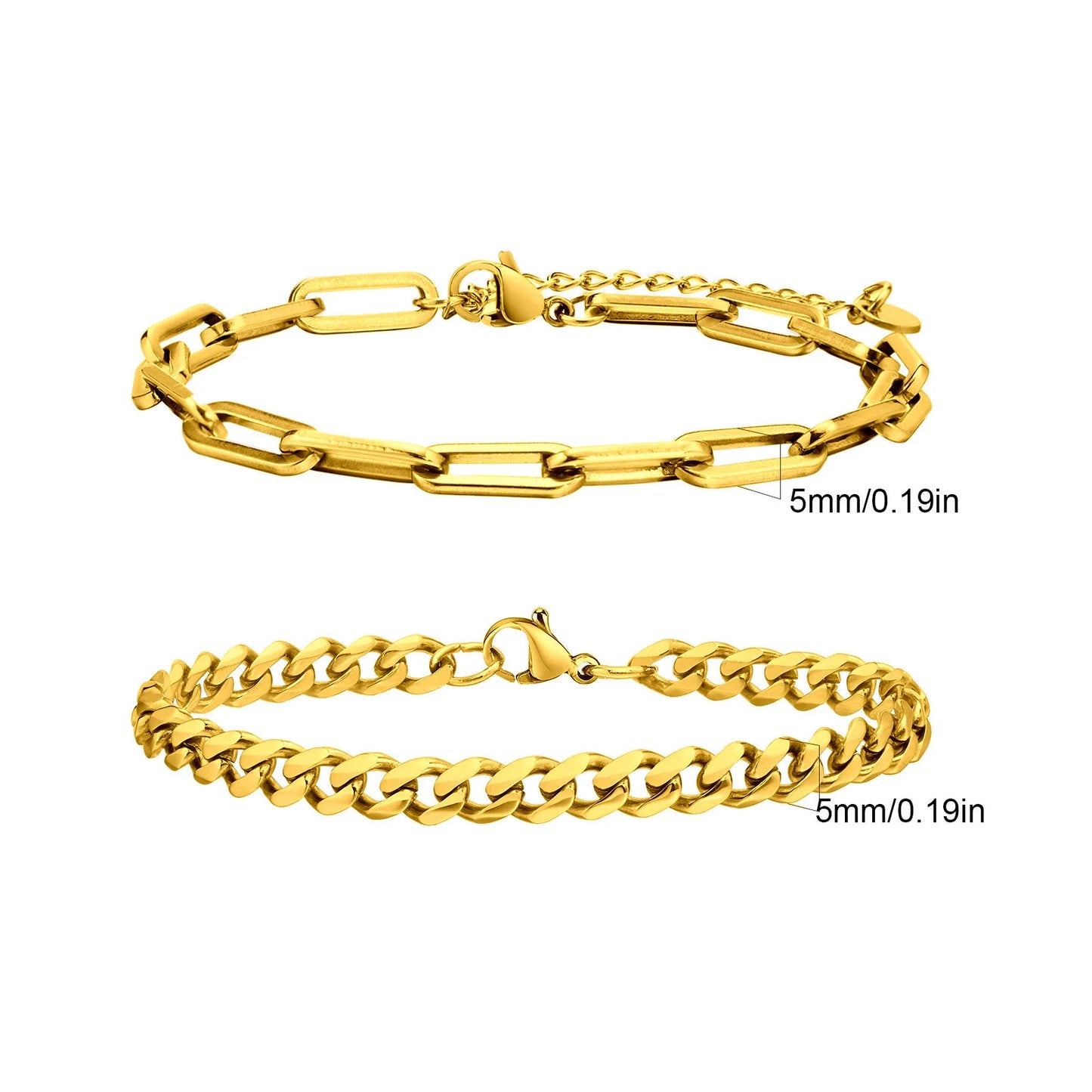Stilvolle kubanische Kettenarmbänder für Herren, 2 Stück/Set Edelstahl gestapeltes rechteckiges Kettenarmband, Hip-Hop-Kausal-Schmuckgeschenk