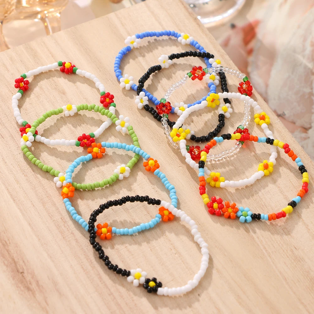FNIO Neues Perlen-Fußkettchen, Samenperlen, verstellbar, buntes Blumen-Knöchelarmband am Bein, trendiger Schmuck für Frauen