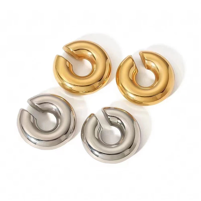 1 Paar glatte Kreis-C-förmige Clip-Ohrringe für Frauen, leicht, ohne Piercing, Knorpel-Ohrmanschette, gold-silberfarbene Ohrringe