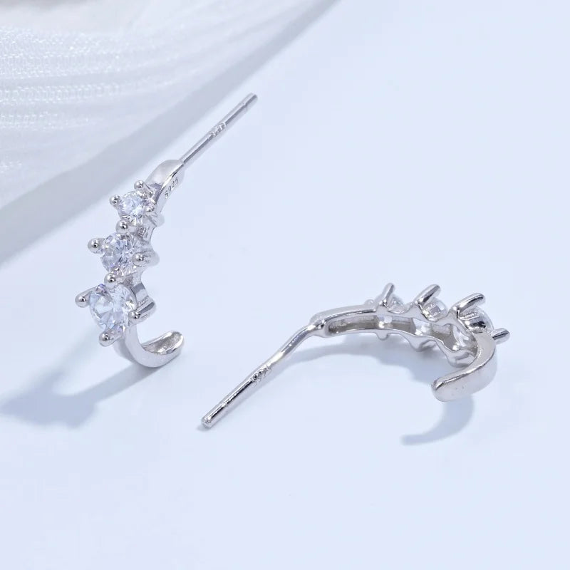 S925 Sterling Silber Weiß Zirkon C Form Ohrringe Stud Für Frauen Mode Schmuck Geschenk SE67