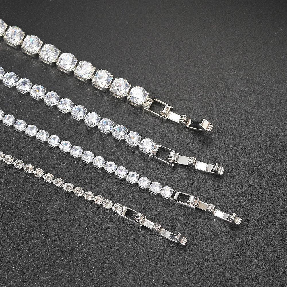 Silber Farbe 2,5/3/4/5mm Zirkon Tennis Armband Für Frauen Männer Dazzling Kristall Hand kette Hochzeit Geschenk Punk Mode Schmuck