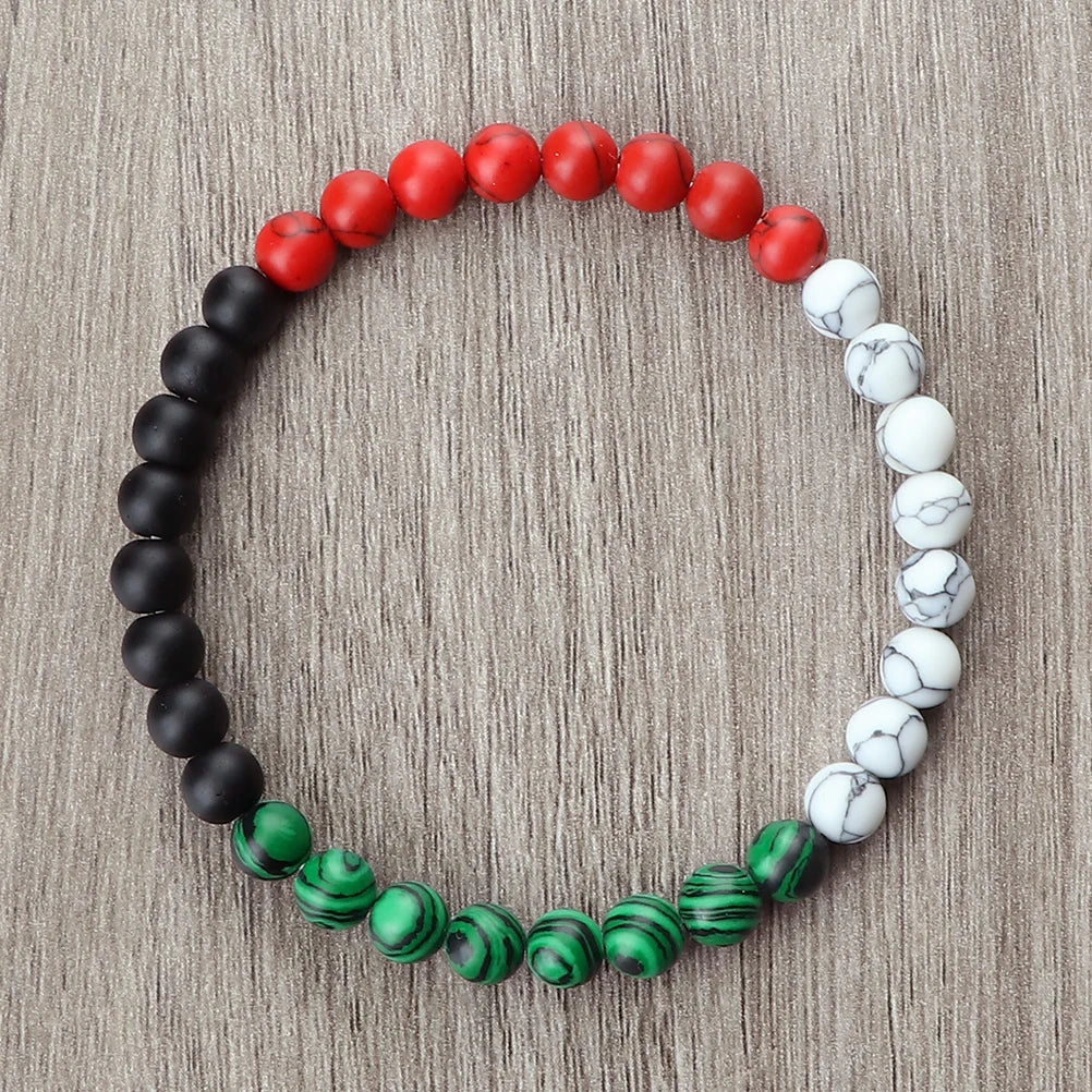 Klassisches Naturstein-Armband mit Palästina-Flagge, für Männer und Frauen, Nationalflagge, Perlenarmband, Weihnachtsgebetsperlen, Anbetung, Schmuck, Geschenk