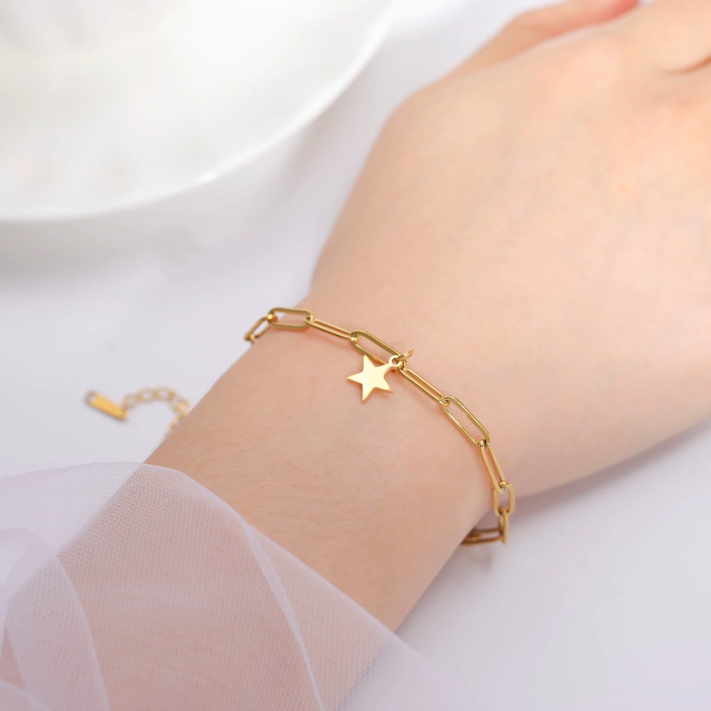 Amaxer Edelstahl Armband für Frauen Mann Pentagramm Büroklammer Kette Pulseira Hochzeitstag Schmuck Mutter Geschenk