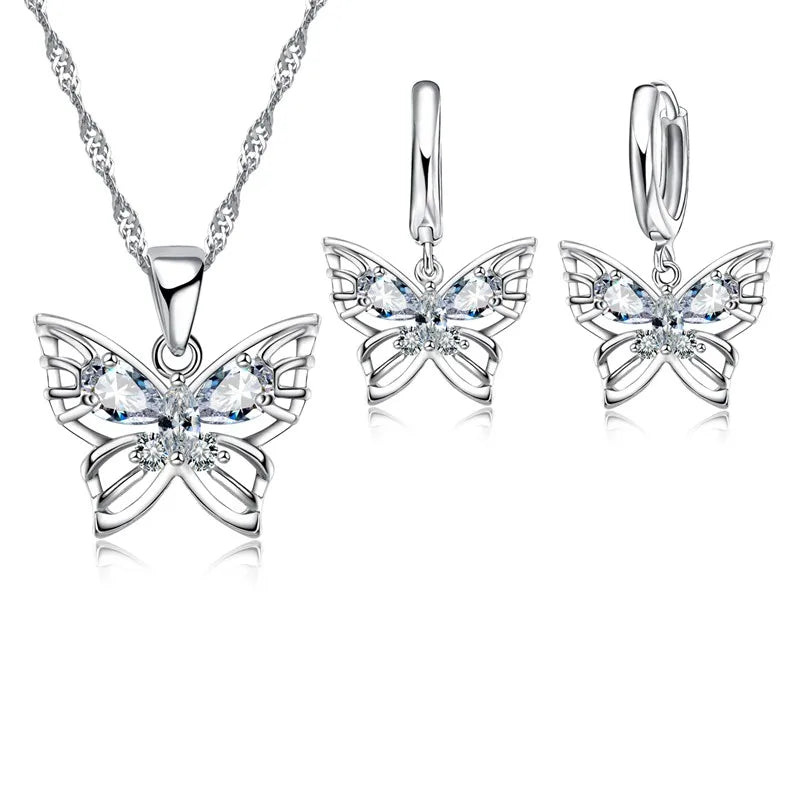 Neue Mode YAAMELI Schmuck Sets Glänzende Klare Österreichischen Kristall Intarsien Schmetterling Hochzeit Anhänger Halskette Ohrringe