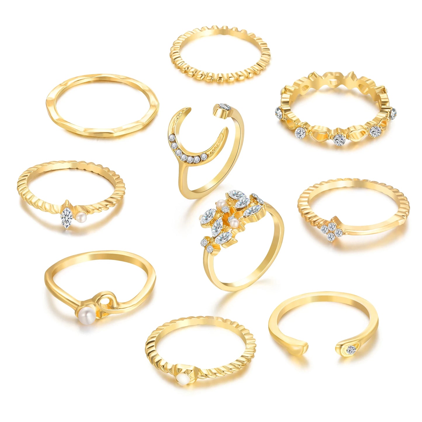 10 Stück Ringe Anzug für Frauen Goldfarbe Kettenblatt Set Bohemian Style Münze Schlange Mond Stern Party Trend Geschenk Schmuck