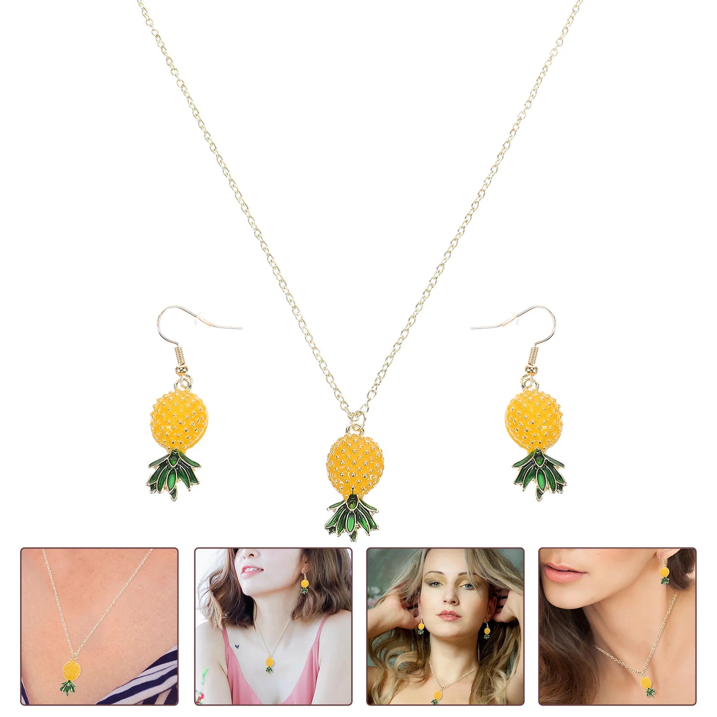 1 Set Obst-Ohrring-Halskette, Ananas-Schmuckset, leichtes Legierungsmaterial für Damen und Herren, Party-Accessoires im Vintage-Stil