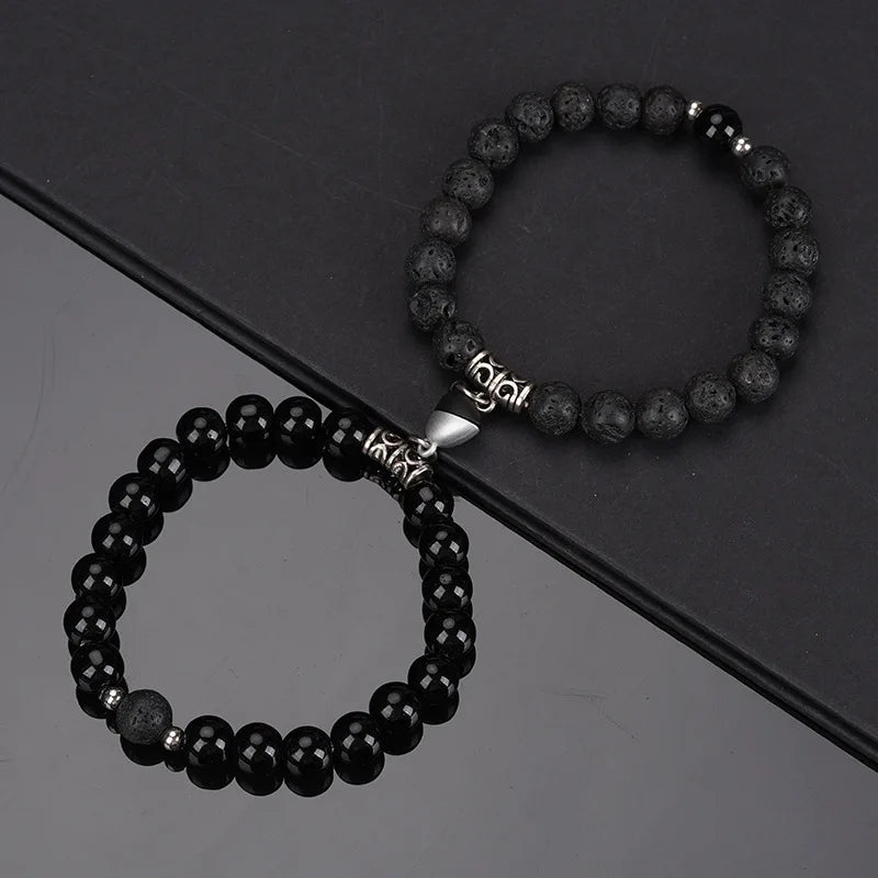 2 Teile/satz Perlen Paar Armbänder Naturstein Abstand Herz Magnet Armband Für Liebhaber Mode Liebhaber Schmuck Geschenk
