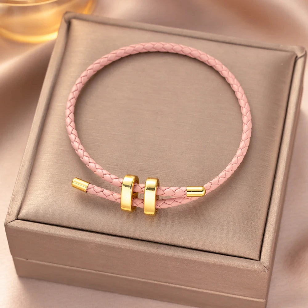 Trendige Armbänder mit rotem Faden für Damen und Herren, Edelstahl, geflochtenes Seil, verstellbares Charm-Armband, Unisex-Schmuck