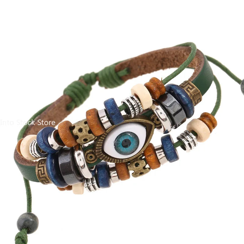Boho Zigeuner Hippie Design Leder Seil Auge Armband mehr schicht iges Leder gewebt Perlen Armband Unisex verstellbaren Schmuck