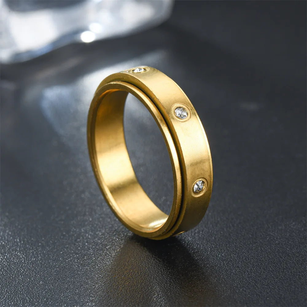 Kristall Angst Relief Spinning Ring Für Paare Edelstahl Frei Drehen Fidget Spinner Metall Ringe Anillo Antiestres