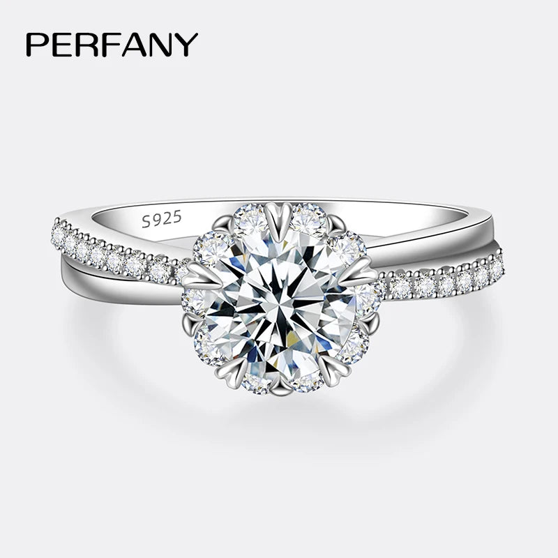 PERFANY 1CT Moissanit Ring für Damen S925 reines Silber vergoldet 18K Weißgold Labordiamant Ewiger Hochzeitsschmuck