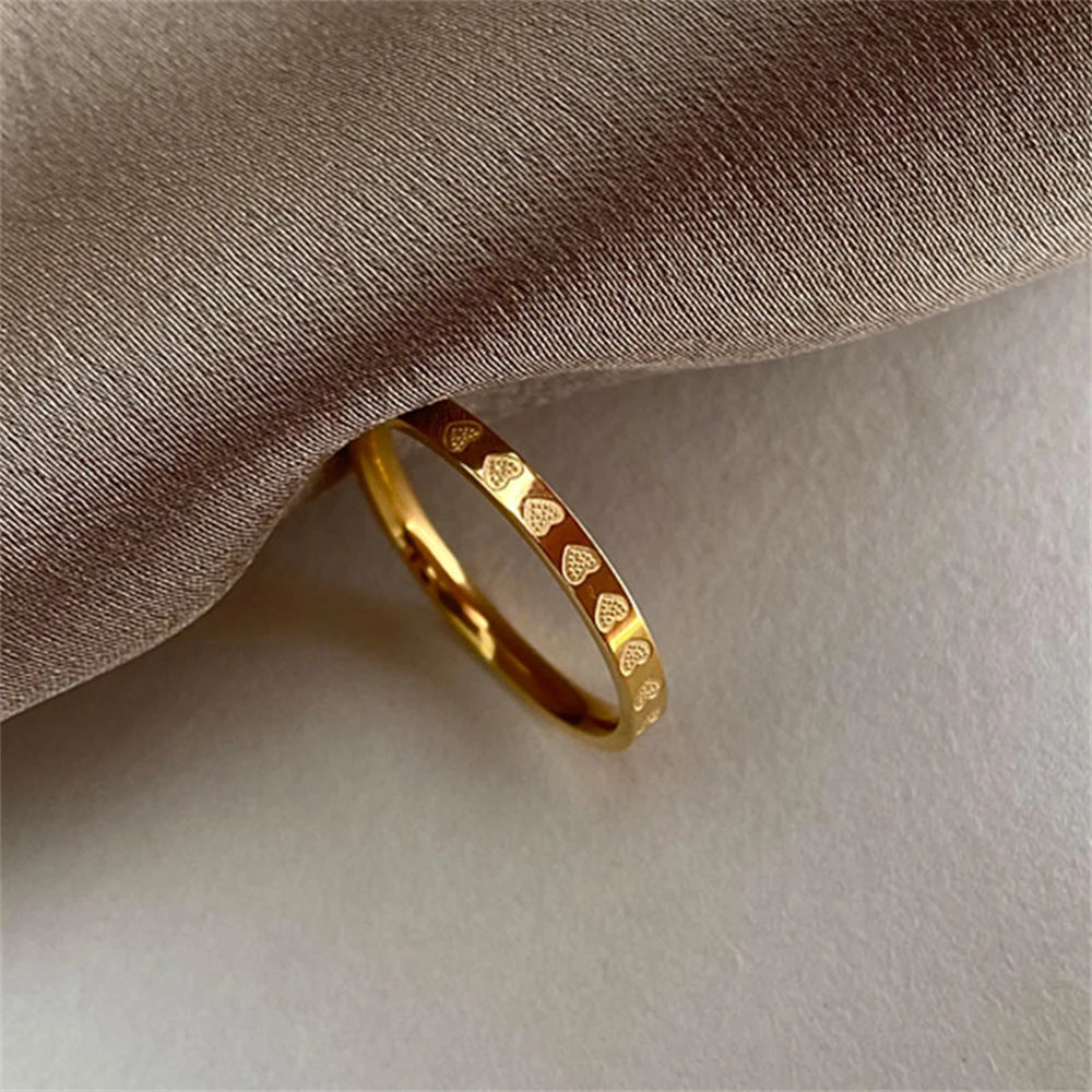 Goldene Edelstahl 2mm Herzringe Damen Größe 5/6/7/8/9/10 # Dünner Fingerring, Ehering, Verlobungsschmuck, Geschenk für Freundin