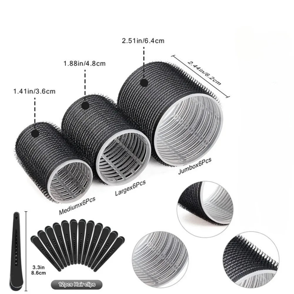 30 Stück/Set Heatless Hair Styling Kit Selbstgriff-Rollen mit 18 Lockenwicklern und 12 Clips für DIY-Haarstyling, einfach zu bedienen