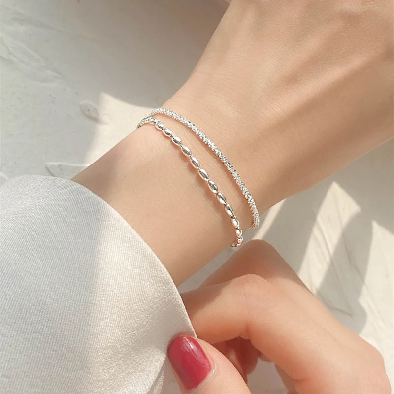 Neues Doppelschicht-Armband aus 925er-Sterlingsilber, Kettenstil, schlichter Stil, Charm-Armband, Damen-Geburtstagsgeschenk, Premium-Schmuck