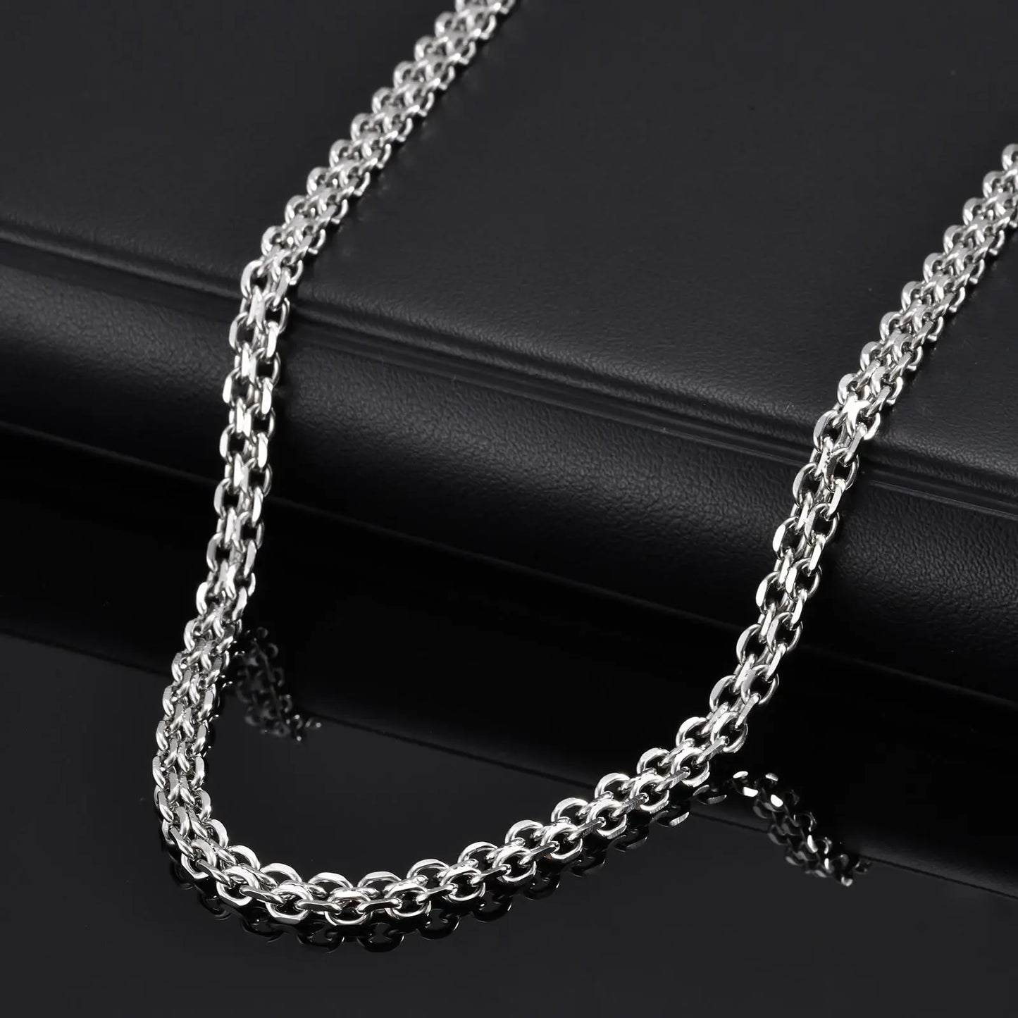 Vnox wasserdichte zweireihige Rolo-Glieder-Halsketten aus Edelstahl, verstellbare silberfarbene Metallglieder-Kragen, minimalistischer Schmuck