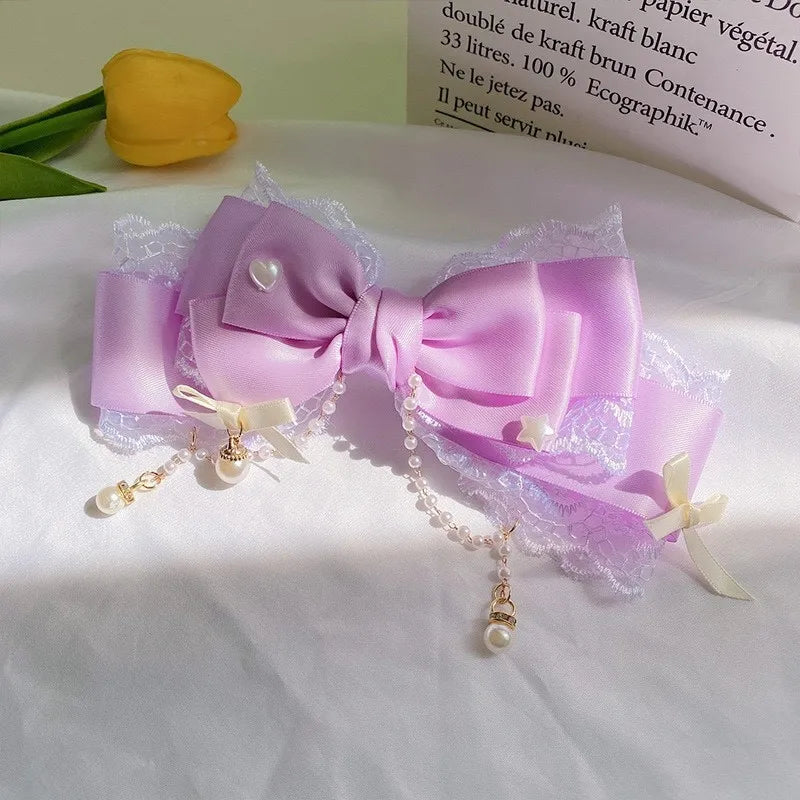 Lolita Mädchen Schleife Haarspangen Kopfbedeckung Haarnadeln Haarschmuck Rosa Klaue Haarspange Sweetg Stil Kawaii Haarschmuck JK Clips