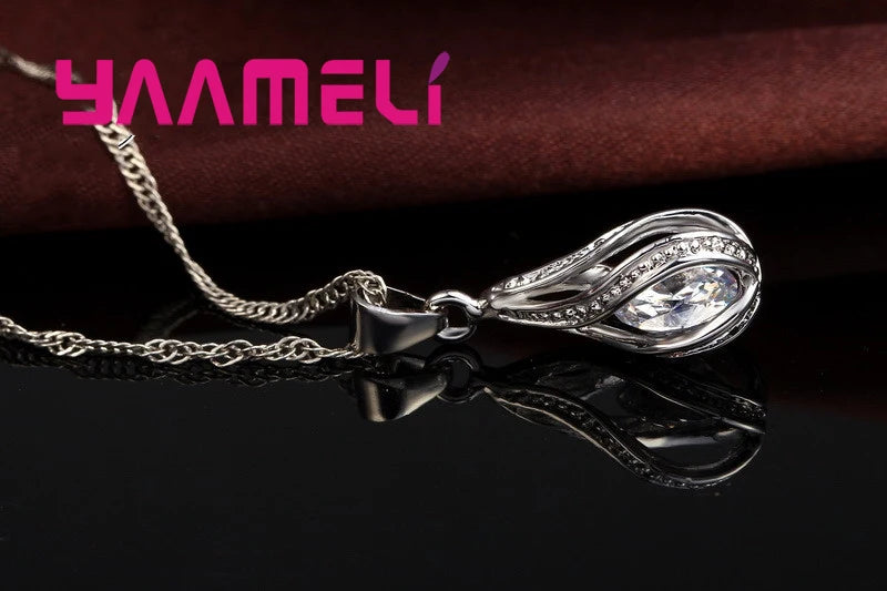 Heißwasser tropfen cz 925 Sterling Silber Schmuck Set für Frauen Anhänger Halskette Creolen Hochzeits feier Ceremey Anel