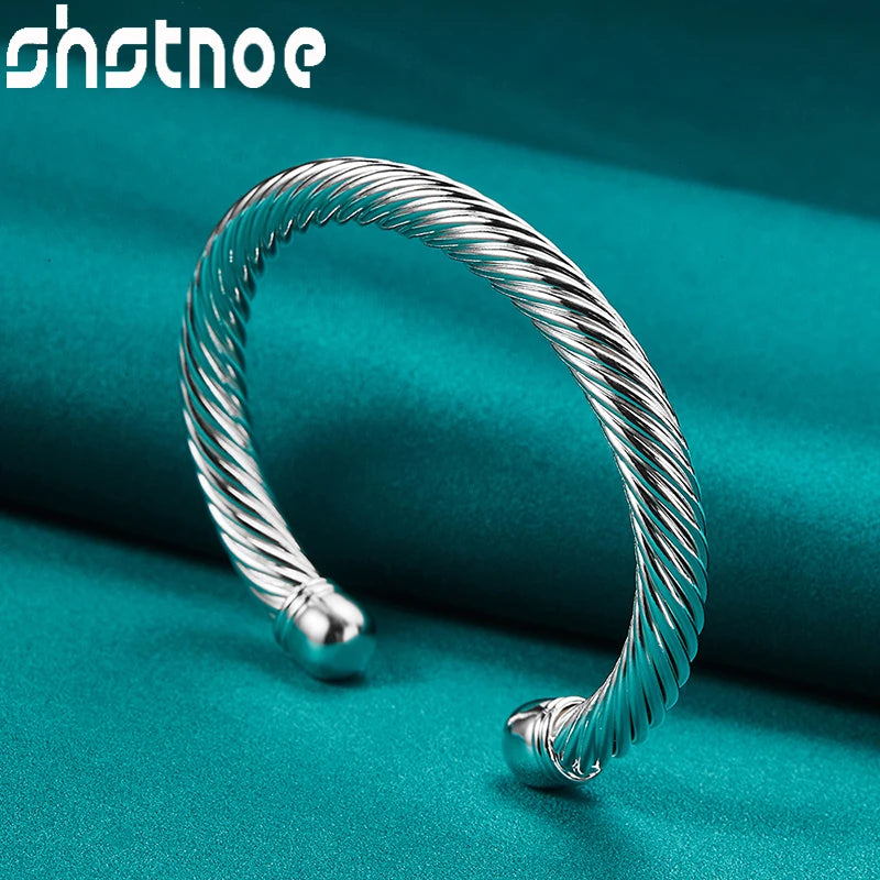 SHSTONE Luxus-Armreif aus 925er-Sterlingsilber mit gedrehter Textur für Damen und Herren, modisch, Geburtstag, Verlobung, Hochzeit, Party, Charm-Schmuck
