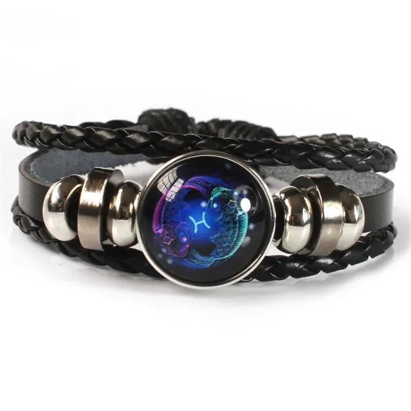 12 Sternzeichen Sternbild Charme leuchtendes Armband Männer Frauen Mode mehr schicht ige Webart Leder Armband & Armreif Geburtstags geschenk