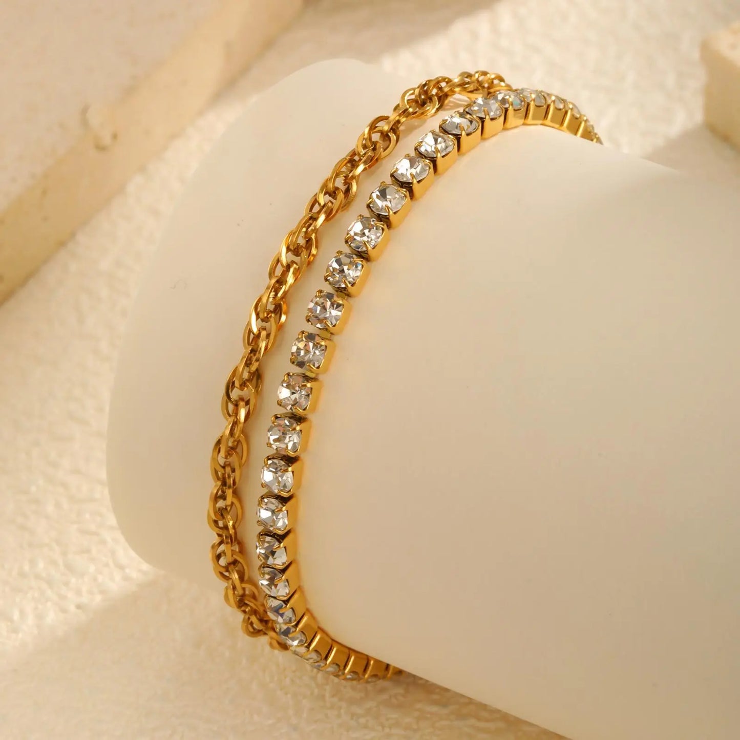 Vnox Edelstahl Zirkonia Kette Armband Für Frauen Doppel Schicht Twist Kette Charm Armband Luxus Schmuck Mädchen Geschenke