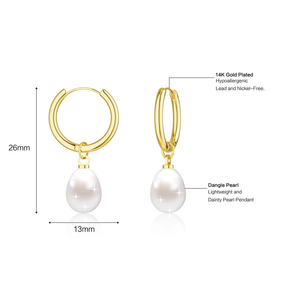 Trendige 14k vergoldete Pearl Dangle Drop Hoop Huggies Ohrringe Zirkonia Unregelmäßiger Knoten Perlen Ohrstecker Hypoallergene Ohrringe