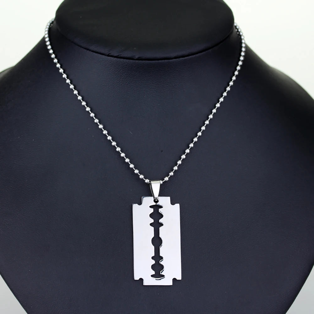Edelstahl Klinge Rasiermesser Halsketten Gothic Punk Männer Schmuck Silber Farbe Metall Anhänger Halskette Hiphop Zubehör