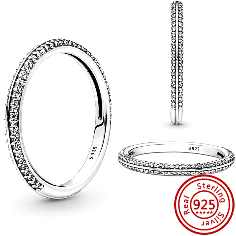 Neuer Pantaro Me-Fingerring aus 925er-Sterlingsilber, Liebesengel, Wort, schwarzes Herz, Zirkon, Original-Charm-Ringe, funkelnder Hochzeitsschmuck