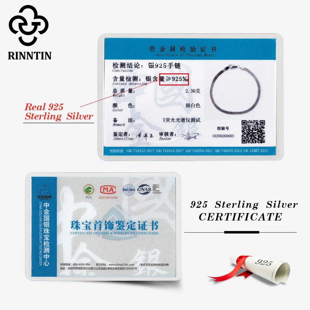 Rinntin Armbänder aus 925er-Sterlingsilber, 2,8 mm, flache Netzkette, hochwertige Armreifkette, einfache Damen- und Herren-Accessoires für den täglichen Gebrauch SB216