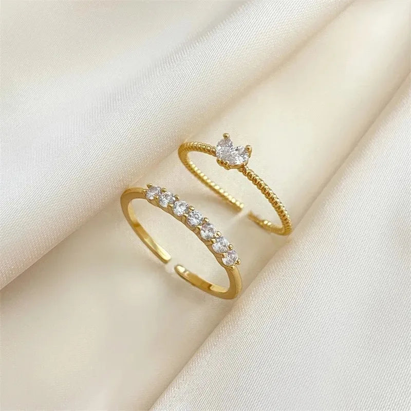 2025 neue Gold Silber Farbe Herz Ringe Set für Frauen Öffnung Einstellbare Ring, Verlobung, Hochzeit Schmuck Mode Freundin Geschenke