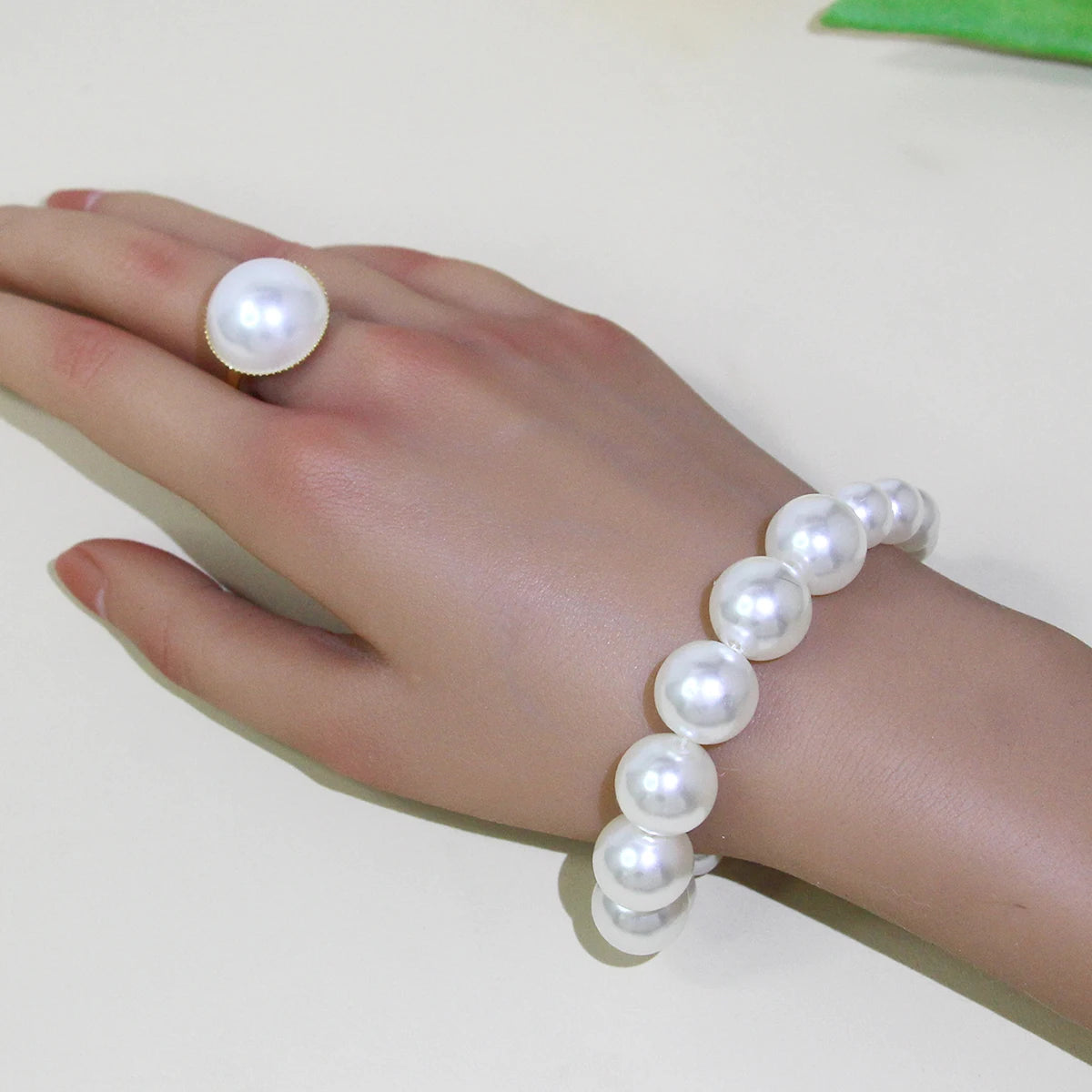 5 Damen Vintage Light Luxus Französisch 5-teilig Imitationsperlen Schmuck Mode Hochzeit Ohrring Armband Halskette Ring Set
