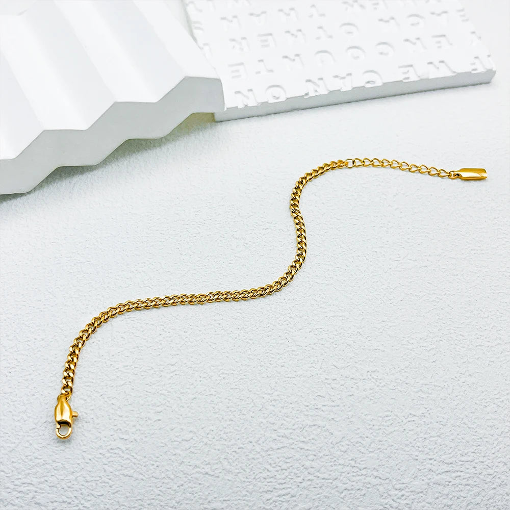 eManco 3 mm kubanische Kette vergoldetes Herrenarmband aus Edelstahl, große Version, Karabinerverschluss, verstellbar, einfacher Schmuck