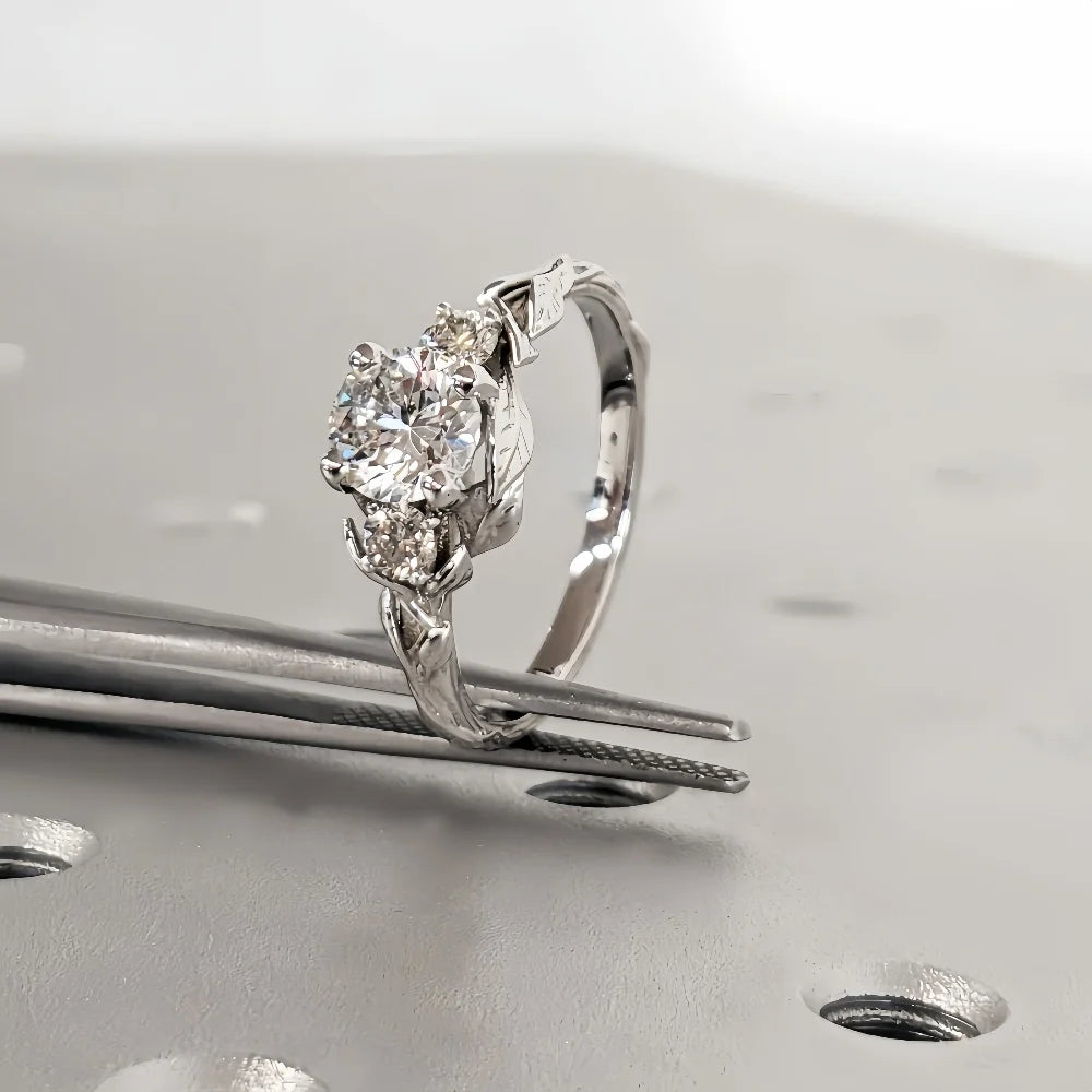 Versprechensring aus Sterlingsilber S925 mit Rankenzweig, eingelegt mit einem Karat Moissanit-Diamant-Ehering, weiblicher Verlobungsschmuck
