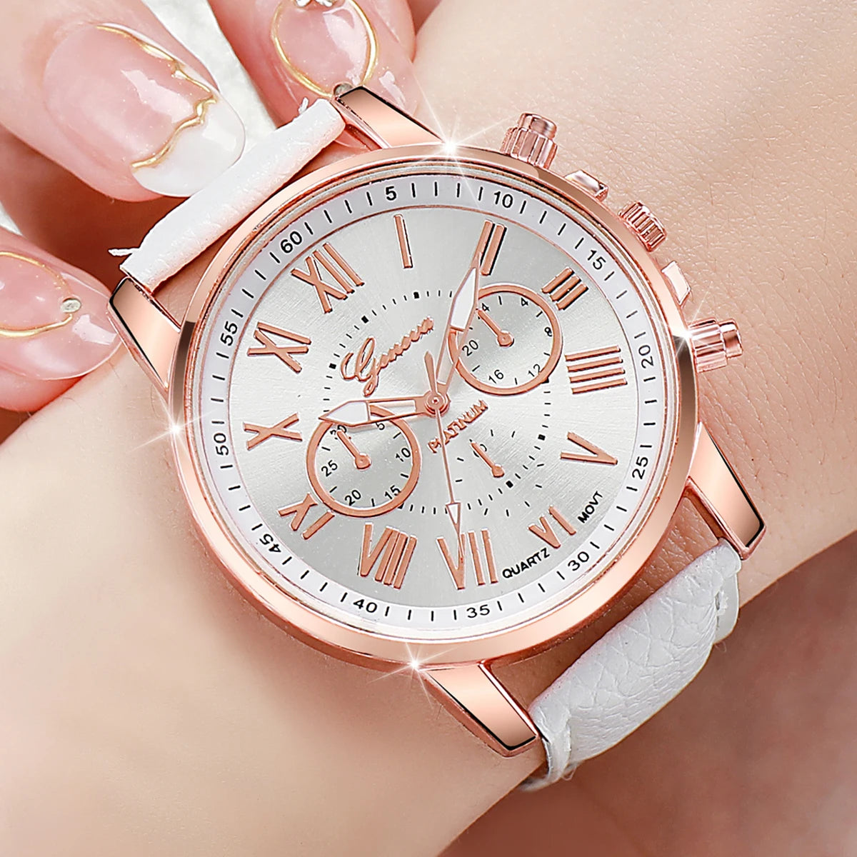 5PCS frauen Uhren Mode Roma Zifferblatt Leder Band Quarzuhr Damen Silikon Band Armbanduhr Reloj Mujer (Ohne box)