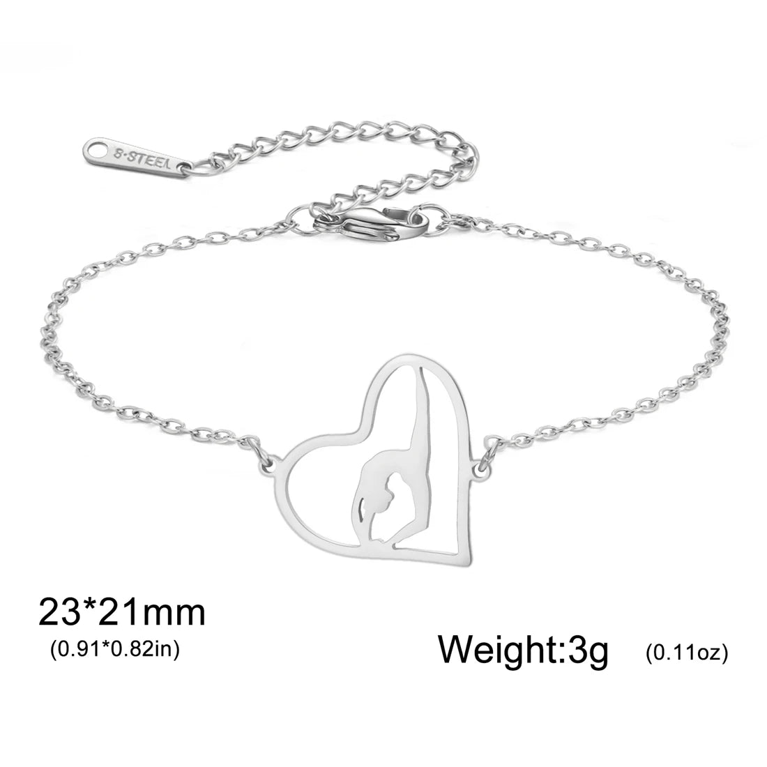 EUEAVAN Edelstahl Gymnastik Armbänder für Frauen Mode Herz Tänzerin Sport Armband Geburtstag Party Schmuck Großhandel