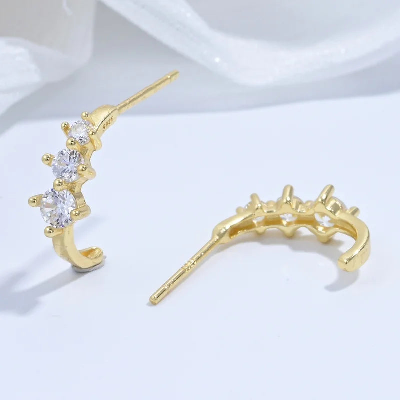 S925 Sterling Silber Weiß Zirkon C Form Ohrringe Stud Für Frauen Mode Schmuck Geschenk SE67
