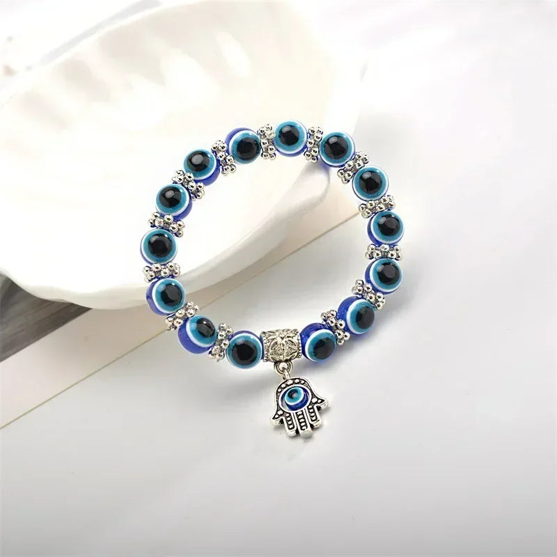 2 Stück Vintage Blue Evil Eye Armband für Frauen, die Glück, Amulett, Hand der Fatima wünscht, Armband, Glück, Türkei, bunt, einfach, trendig