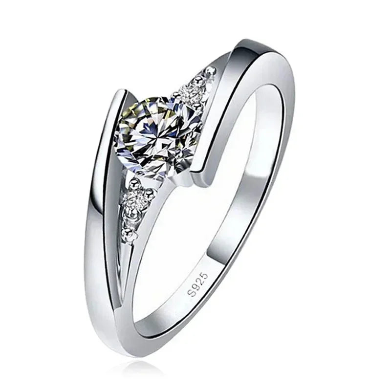Nette Weibliche Kleine Runde Zirkon Stein Ring Vintage Silber Farbe Hochzeit Schmuck Versprechen Kristall Verlobungsringe Für Frauen