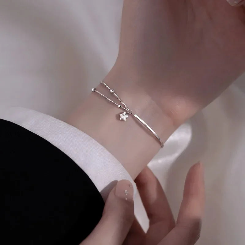 925 Sterling Silber Schöne Sterne Armbänder für Frauen Koreanische Mode Designer Party Hochzeit Schmuck Urlaub Geschenk Frauen Armband