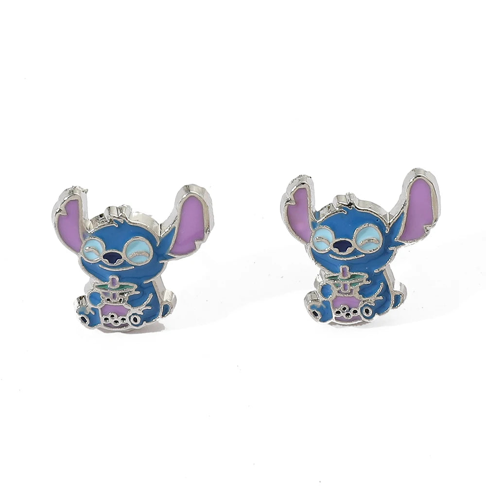 Disney-niedliche Cartoon-Stich-Ohrstecker mit Blumen-Ohrsteckern für Frauen und Teenager-Mädchen, schöne Ohr-Accessoires, Schmuckgeschenke für Fans