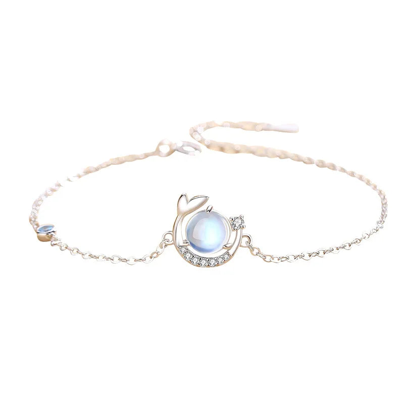 Ryju Sterling Silber niedlichen süßen Fischschwanz Mondlicht Stein Armband für Frauen Mädchen exquisite romantische Schmuck Accessoires