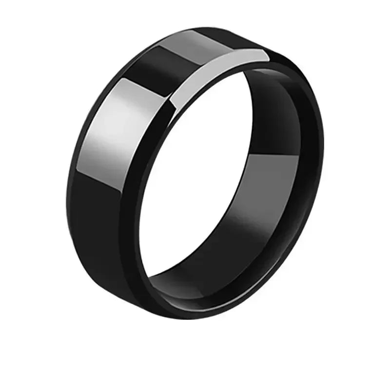 Einfache Edelstahlringe Titanstahl Punk Trendy Persönlichkeit Metall Abgeschrägter Rand Polierter Ring für Damen Herren Party